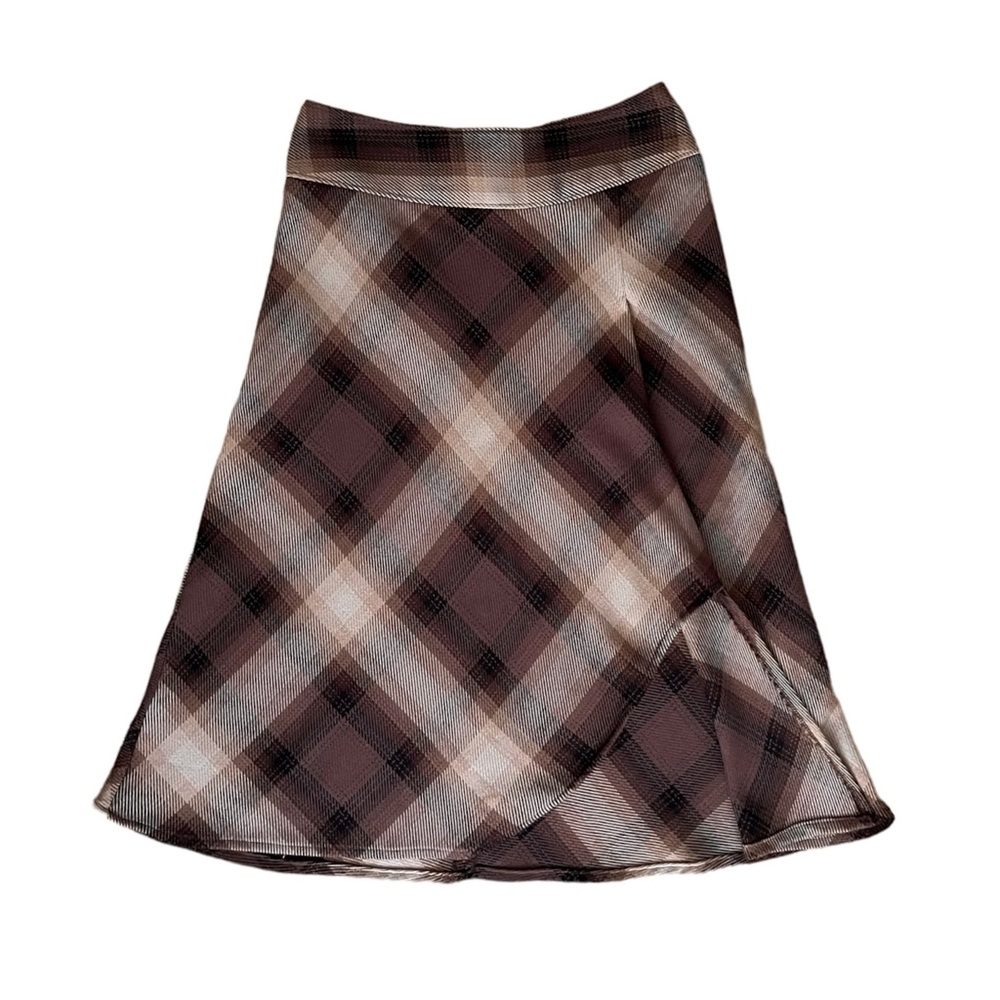 East 5th Brown Plaid Midi Skirt